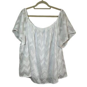 Lane Bryant Top Women 24 White Off Shoulder Pullover Sheer Chevron Feminine 80s